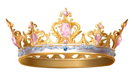 Elegant Golden Crown with Pink and Blue Jewels for Regal and Royal Themes