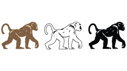Three monkey silhouettes in different colors on a white background