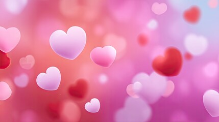 Fototapeta premium Colorful and Whimsical Heart Shapes Floating Against a Soft Gradient Background for Romantic and Sweet Themes