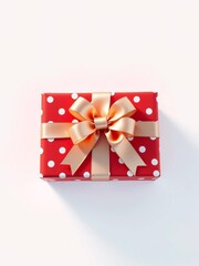 Festive wrapped box with ribbon bow, isolated on white background for holiday season,  bow,  giving