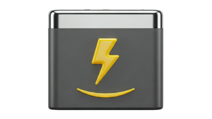 3D Render of a Battery Icon with Lightning Bolt and Charge Indicator