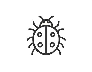 Simple, stylized line art of a ladybug with a symmetrical design. Depicts the insect's shell and six legs, on white background