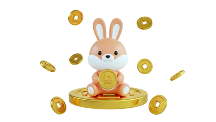 Cute 3D Rabbit with Lucky Coins for Chinese New Year