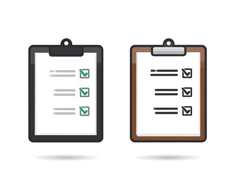 Two clipboard illustrations, checklists with checked boxes on a white background