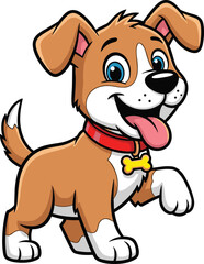 Fototapeta premium Cartoon dog illustration, happy puppy character, playful pet drawing, kids book animal, cute smiling dog, friendly canine art, cheerful mascot