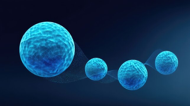 Abstract representation of blue digital bacteria spheres with a futuristic design illustrating growth and evolution in a virtual environment