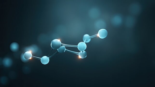 Abstract representation of molecular structure and connections in a scientific context with illuminated spheres on a dark background for educational use