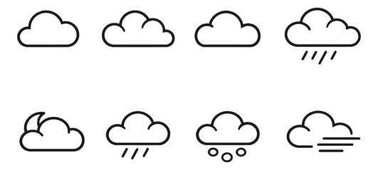 Fototapeta premium Line art weather icon set featuring cloud shapes and various atmospheric conditions for digital design