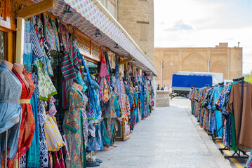 Colorful market with things in Bukhara. High quality photo