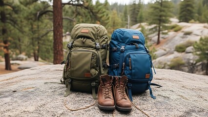 Hiking Essentials Beside Mountain Stream