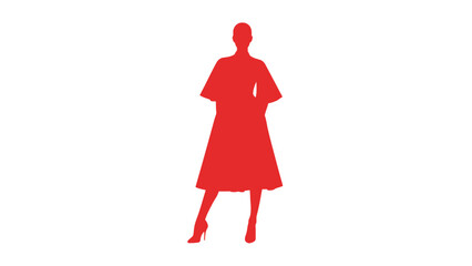 Red Silhouette Woman Standing Elegant Dress Isolated White