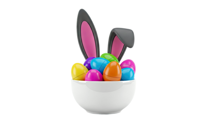 Easter Basket with Bunny Ears and Colorful Eggs