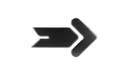 Black arrow pointing right with glossy finish on white background