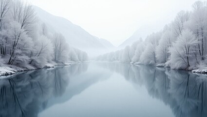Serene winter landscape by the river