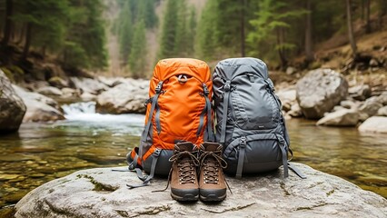 Trekking Lifestyle with Backpack and Hiking Shoes