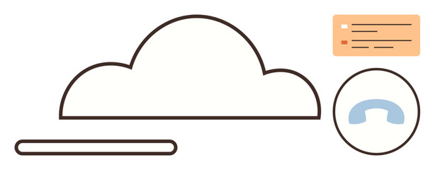 Cloud computing, digital communication, data storage, collaborative tools, remote network, virtual services. Cloud shape, call icon text block. Cloud computing and digital communication concept