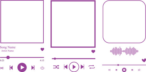 Purple Music Player Interface Elements on White vector