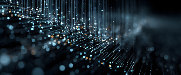 Abstract blue digital background with binary code and data flow lines, a technology concept Generative AI