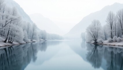 Serene winter landscape by a calm river