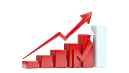 3D Bar Chart with Upward Arrow Showing Growth