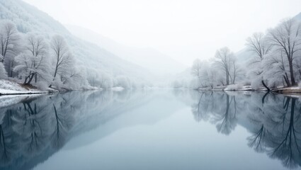 Serene winter landscape by the lake