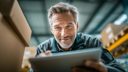 Warehouse Work: A focused warehouse worker reviews inventory on a tablet, symbolizing the backbone of efficient logistics and supply chain management.  - Powered by Adobe