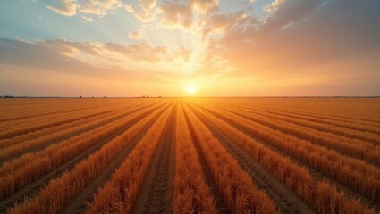 Golden sunset over wheat fields
