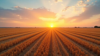 Golden sunset over wheat fields