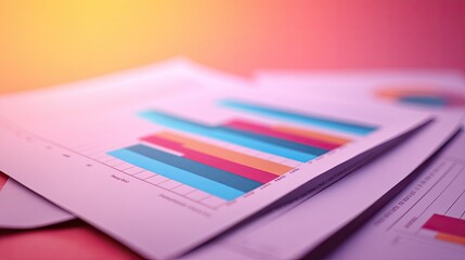 Fototapeta premium Colorful Bar Graph Representations on Paper with a Soft Glow Background Illustrating Business Data Analysis and Presentation Concepts