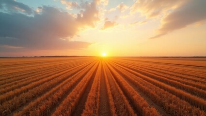 Golden sunset over wheat fields
