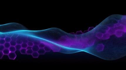 Abstract Digital Wave with Hexagonal Shapes in Blue and Purple Color Scheme for Technology, Science, and Futuristic Designs