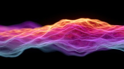 Obraz premium Abstract colorful wave patterns with vibrant neon hues creating a dynamic flow against a dark background illustrating energy and movement.
