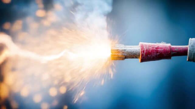 Electrifying Sparks: Close-up of electrical connector with intense sparks and flames erupting, capturing the raw power and potential danger of electricity.