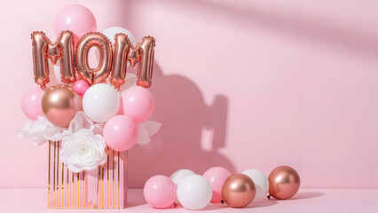 Mother's day celebration with pink and gold balloons