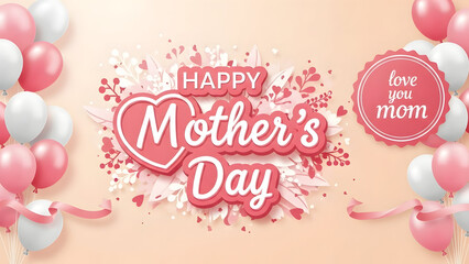 Happy mother's day greeting with balloons and floral decorations