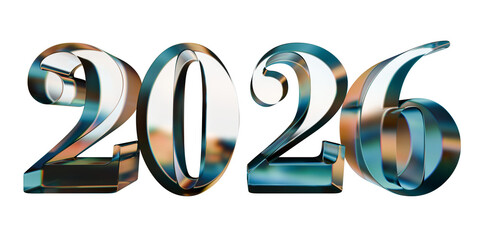 Isolated teal and orange glass letter 3d illustration happy new year 2026