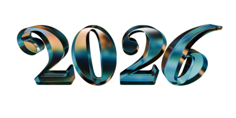teal and orange glass letter happy new year 2026 isolated 3d illustration