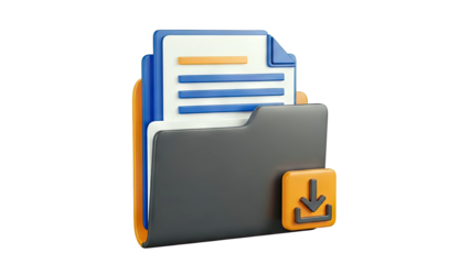 3D Folder Icon with Download Symbol