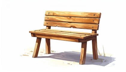 Wooden bench resting peacefully on sandy ground with dappled sunlight.