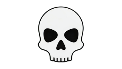 Simple White Skull Icon with Black Outline and Features