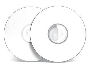Two white blank optical discs, slightly overlapping, on a white surface