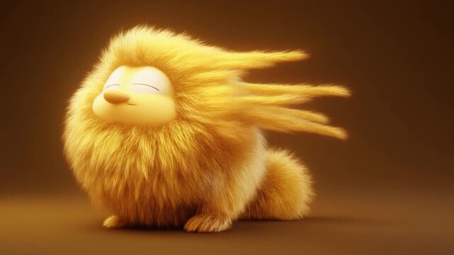 Fluffy golden creature's fur streams in a gentle breeze.