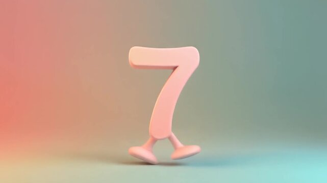 Cartoon Character Number Seven Walks Forward Animated