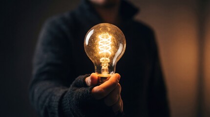 Light bulb hand idea innovation creativity glowing dark energy concept hand hold light bulb in dark mood