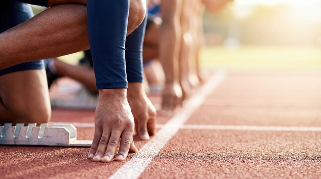 Athlete runner start line race sprint track focus determination athletes focus start line ready for sprint race outdoor track