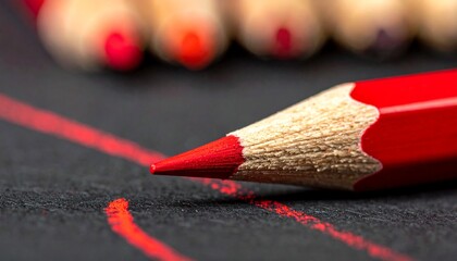 Red Pencil Drawing a Vibrant Line on Dark Paper