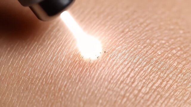 Hyperpigmentation Treatment Laser Therapy on Skin Close Up. Dermatology Procedure for Facial Marks Removal and Spots