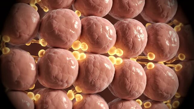 Intercellular Glue Animation with Beige Cells, Yellow Binding Proteins, and Detailed Texture for Biology Research and