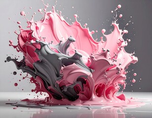 A vibrant, abstract splash of pink and gray liquid in motion