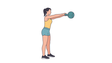 Woman performing kettlebell swing exercise for full body workout strength training workout motion for fitness and health lifestyle
